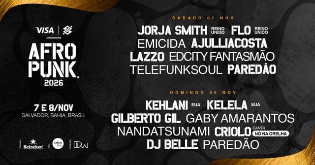 AFROPUNK Brasil 2026 chega a Salvador com Kehlani, FLO e estreia de Gilberto Gil