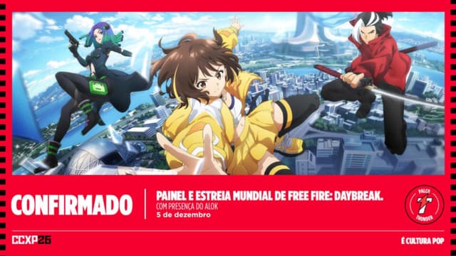 Free Fire Daybreak estreia mundial na CCXP26 em SP e tem Alok no painel