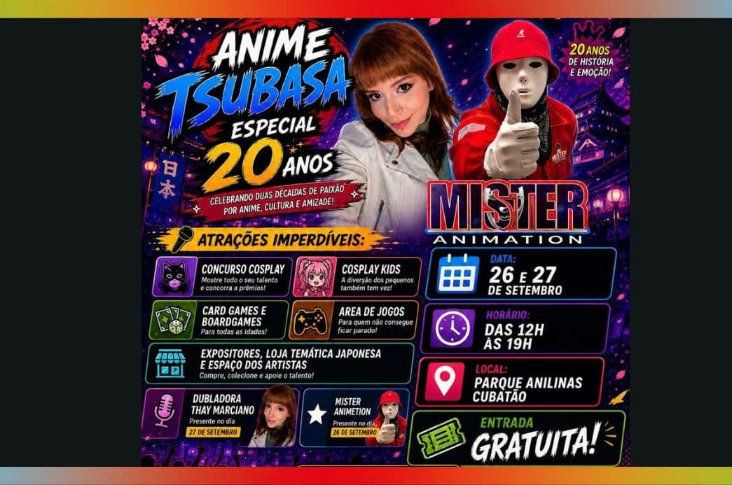 Anime Tsubasa chega a Cubatão neste fim de semana no Parque Anilinas