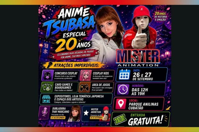 Anime Tsubasa chega a Cubatão neste fim de semana no Parque Anilinas