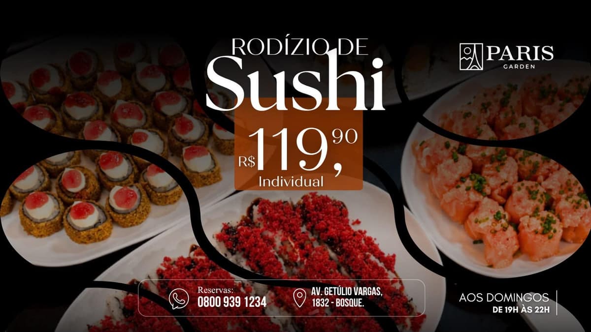 Rodízio japonês completo sai por R$ 99,90 neste domingo e inclui bebidas, sucos e sobremesas
