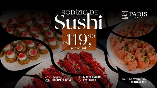 Rodízio japonês completo sai por R$ 99,90 neste domingo e inclui bebidas, sucos e sobremesas